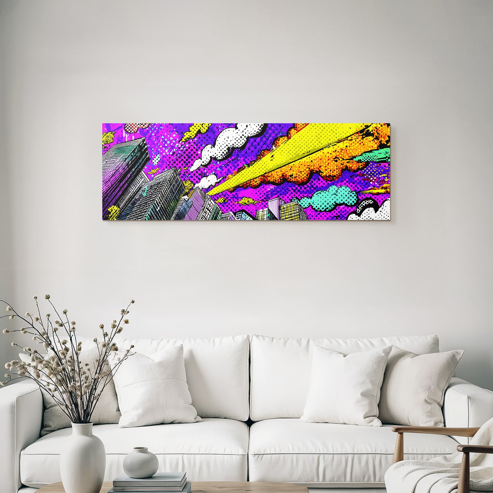 PopArt Stadtansicht Popart Stil Mit Dynamischen Wolken
