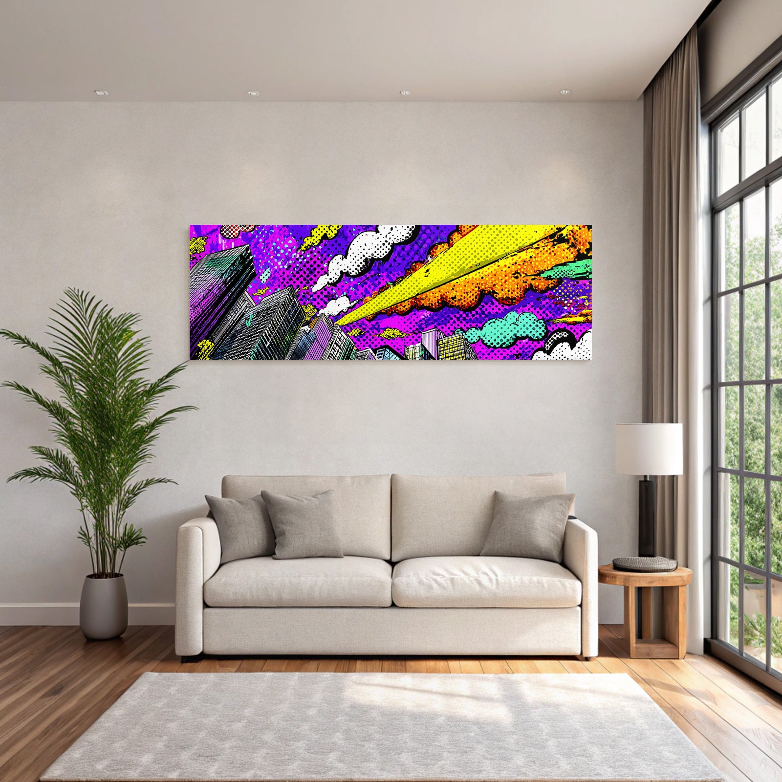 PopArt Stadtansicht Popart Stil Mit Dynamischen Wolken