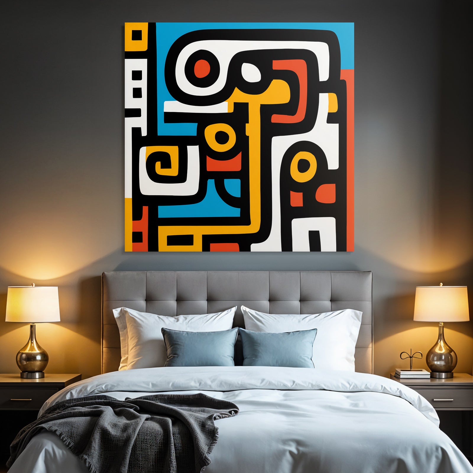 PopArt Abstrakte Kunst Mit Kräftigen Farben Und Schwarzen Konturen