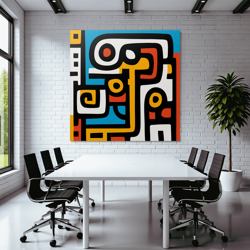 PopArt Abstrakte Kunst Mit Kräftigen Farben Und Schwarzen Konturen