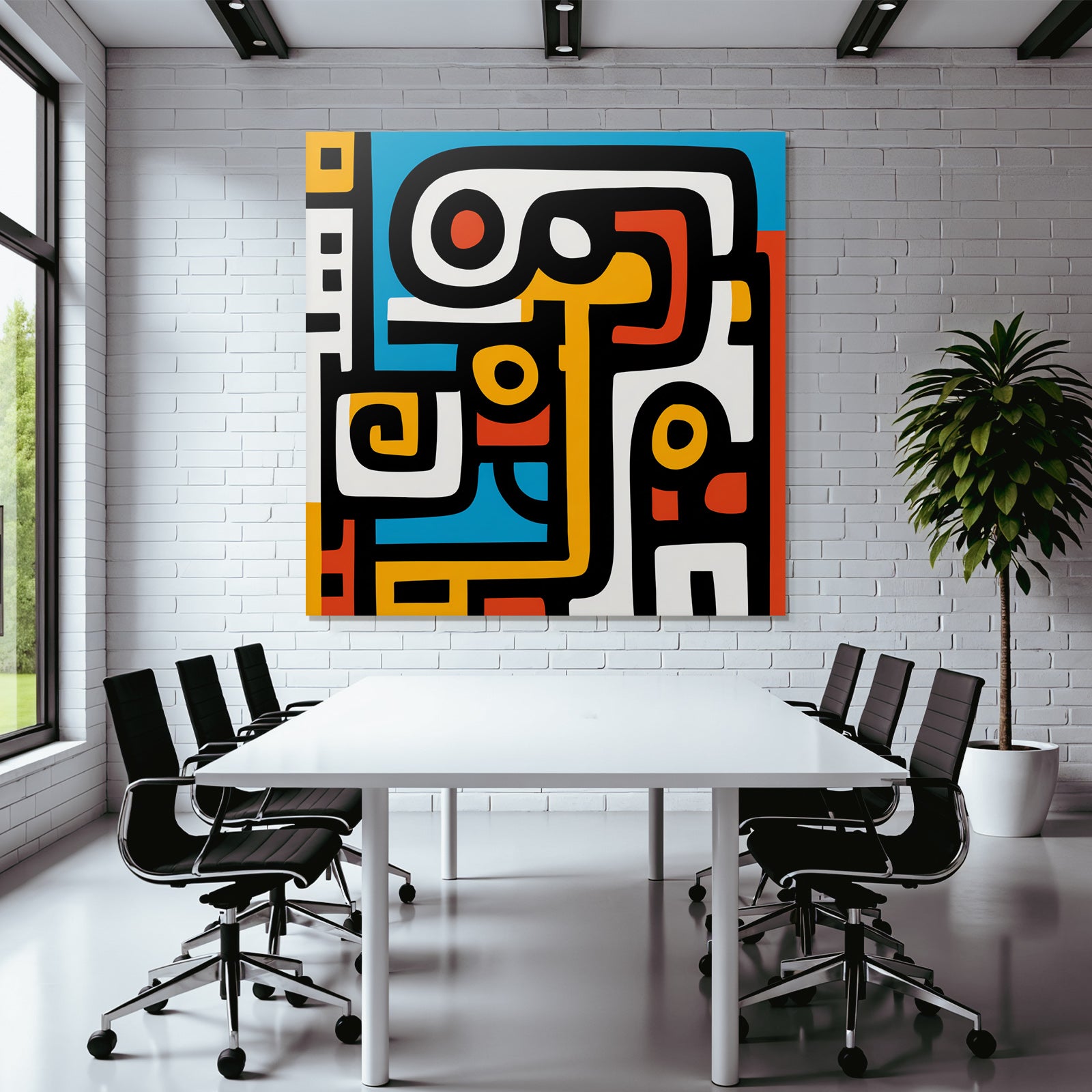 PopArt Abstrakte Kunst Mit Kräftigen Farben Und Schwarzen Konturen