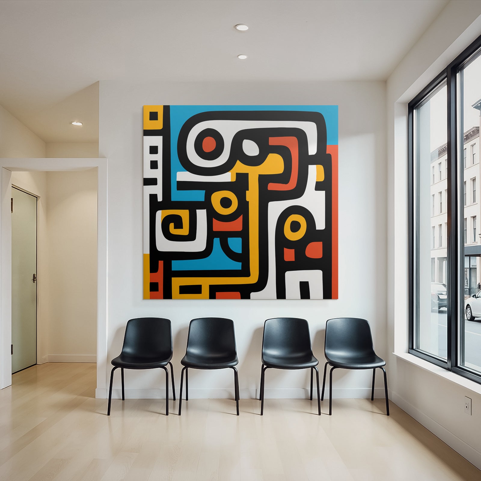PopArt Abstrakte Kunst Mit Kräftigen Farben Und Schwarzen Konturen
