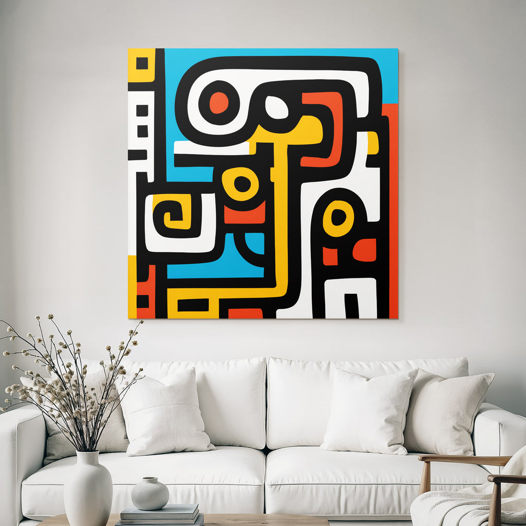PopArt Abstrakte Kunst Mit Kräftigen Farben Und Schwarzen Konturen
