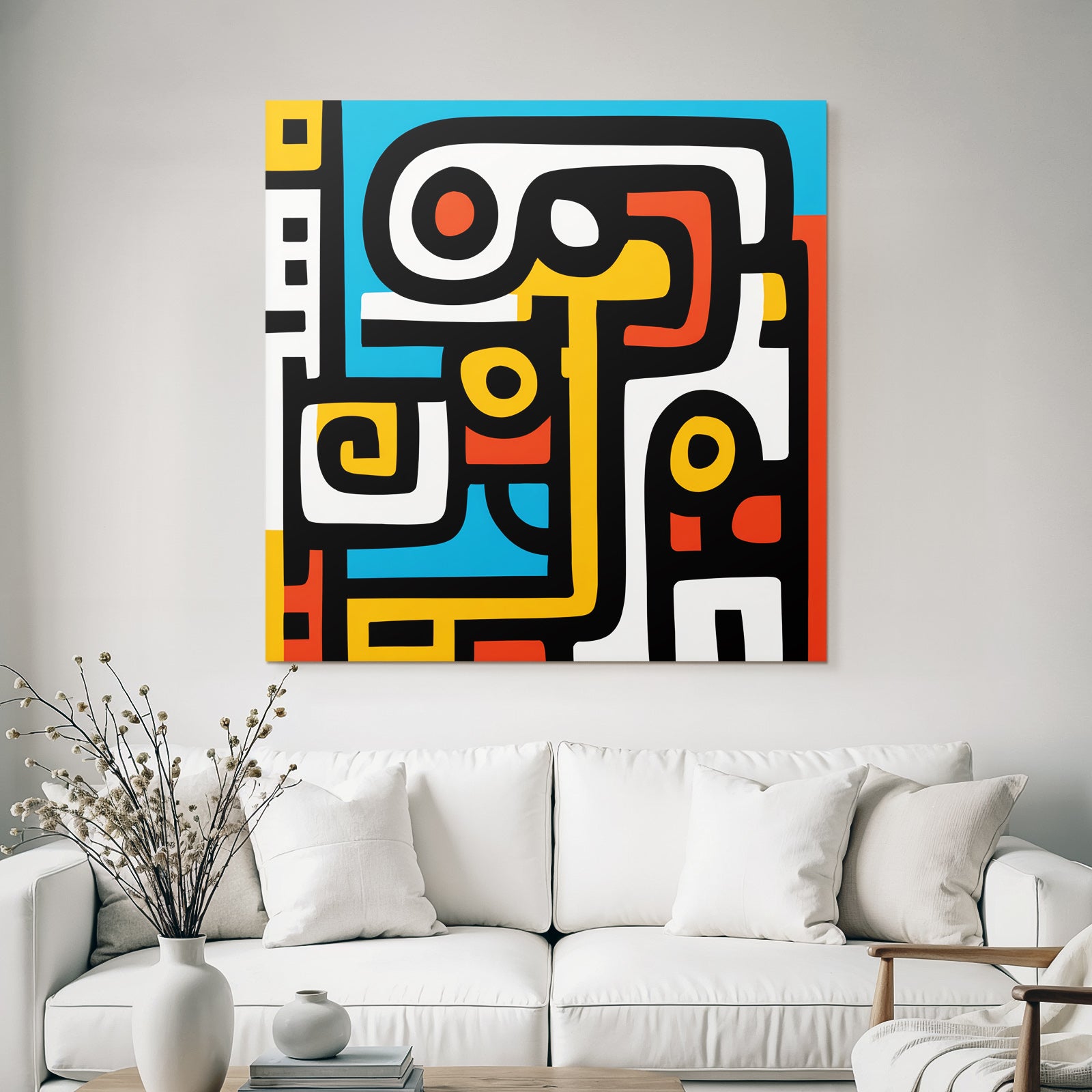 PopArt Abstrakte Kunst Mit Kräftigen Farben Und Schwarzen Konturen