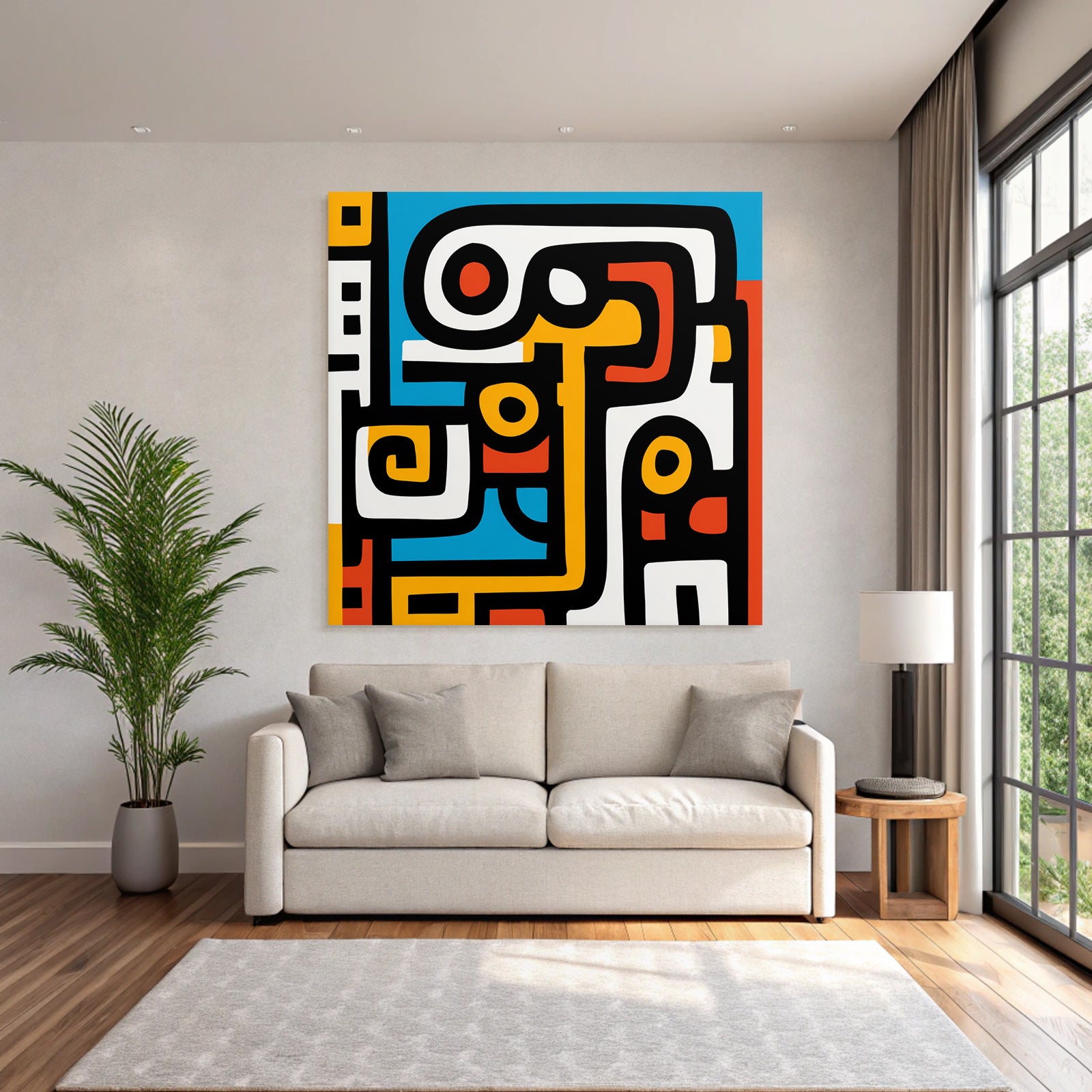 PopArt Abstrakte Kunst Mit Kräftigen Farben Und Schwarzen Konturen