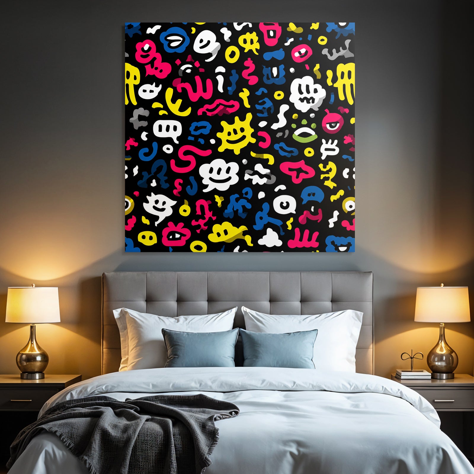 PopArt Abstraktes Muster Mit Bunten Skizzen Smileys Augen Und Sprechblasen