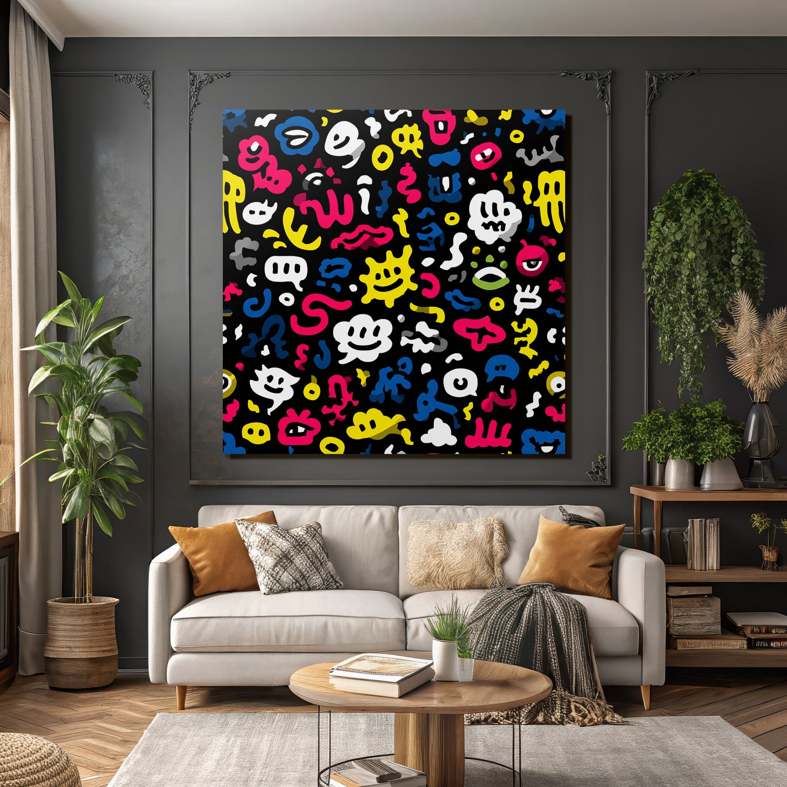 PopArt Abstraktes Muster Mit Bunten Skizzen Smileys Augen Und Sprechblasen