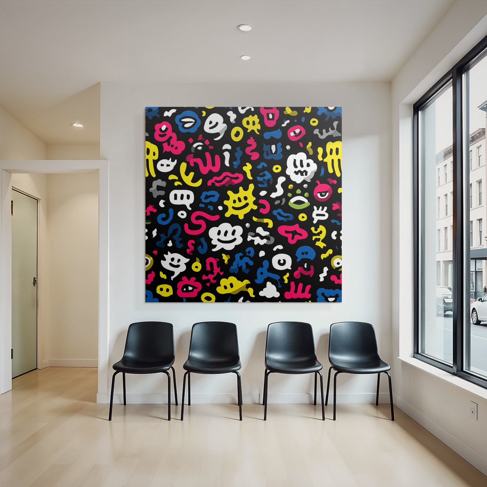 PopArt Abstraktes Muster Mit Bunten Skizzen Smileys Augen Und Sprechblasen