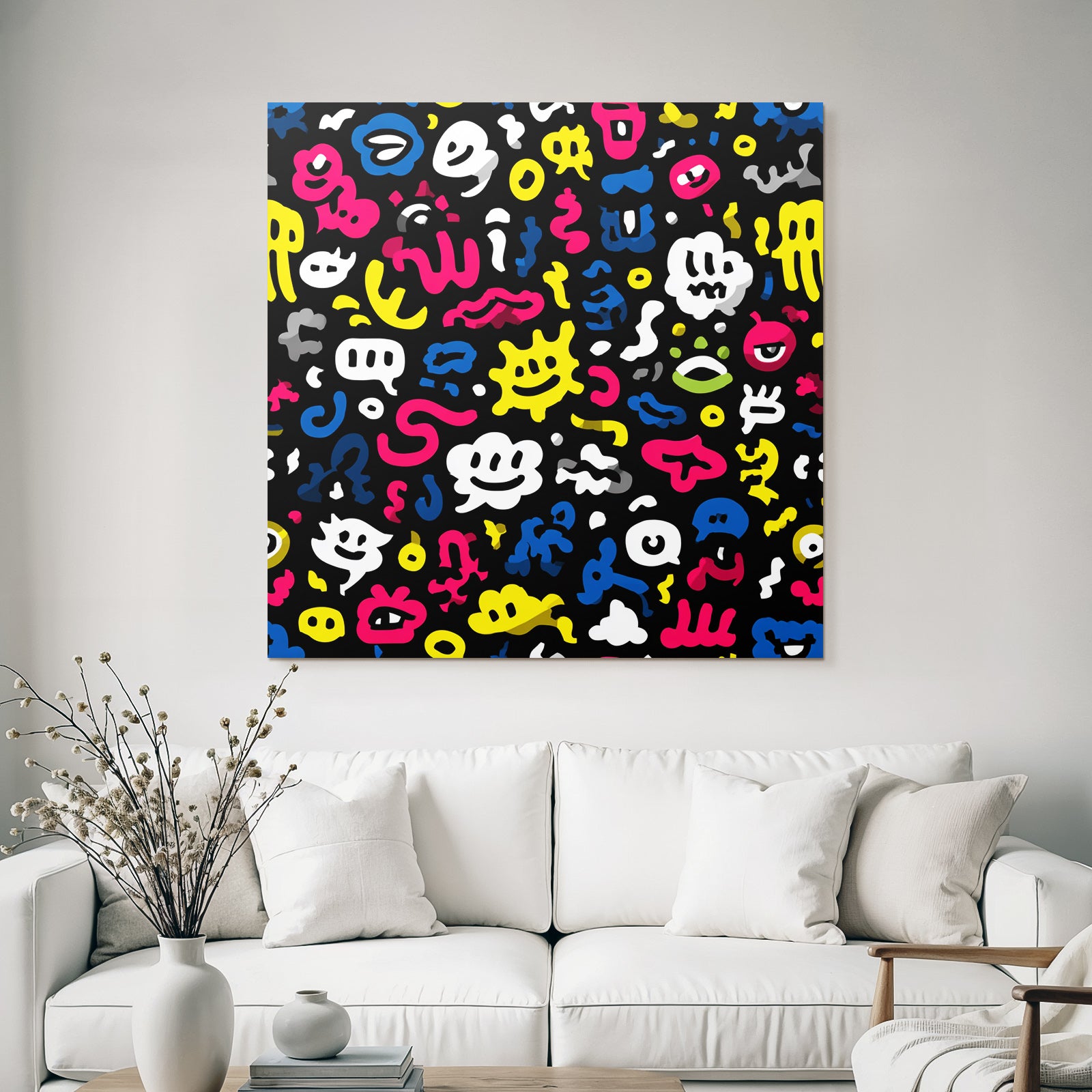 PopArt Abstraktes Muster Mit Bunten Skizzen Smileys Augen Und Sprechblasen