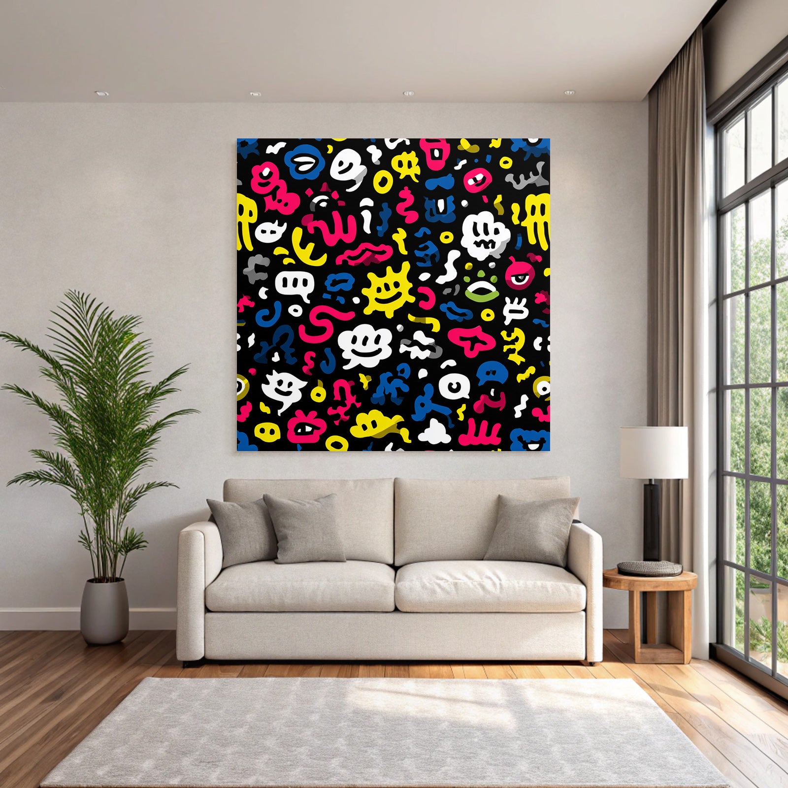 PopArt Abstraktes Muster Mit Bunten Skizzen Smileys Augen Und Sprechblasen