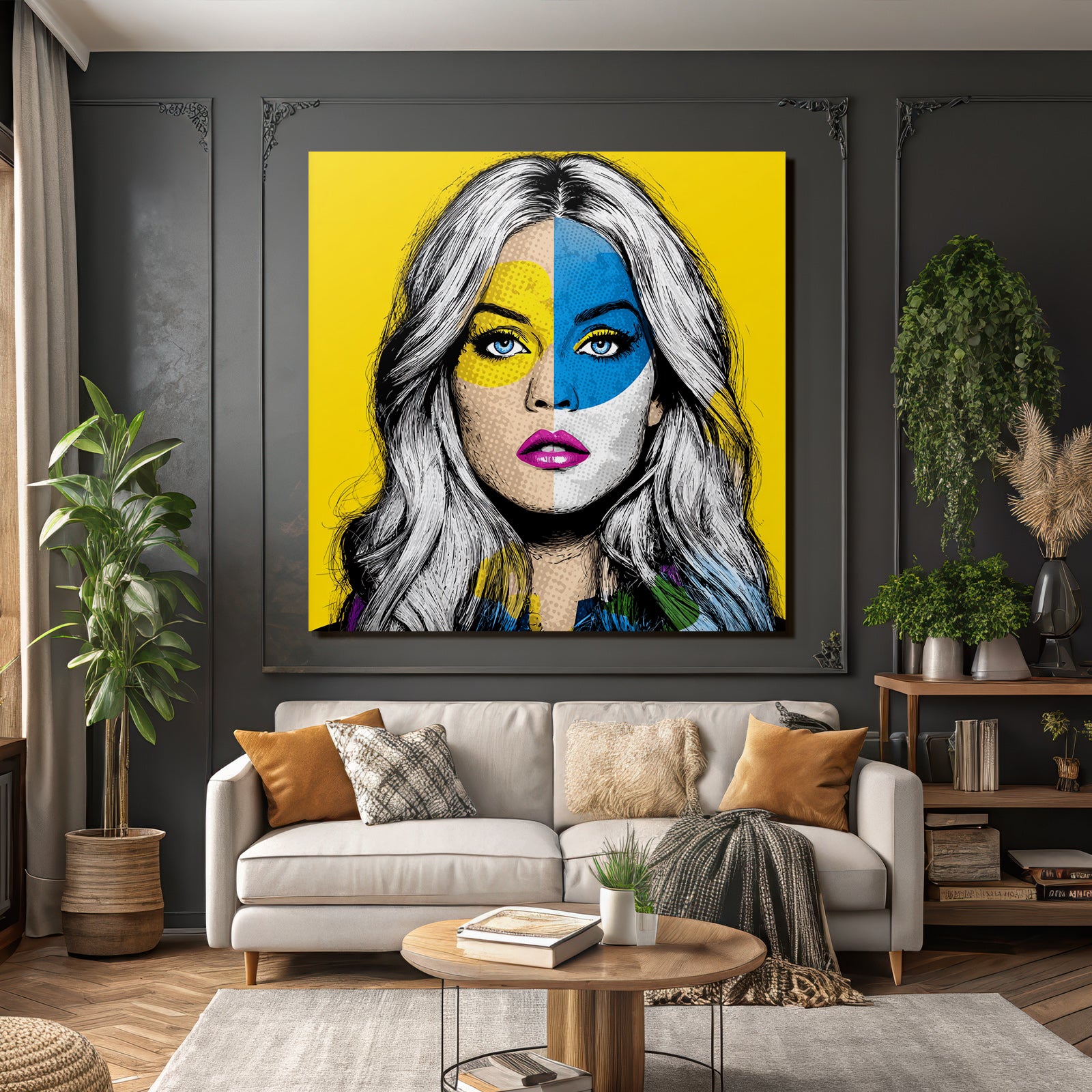 PopArt Bunte Frau Mit Leuchtender Gesichtsbemalung