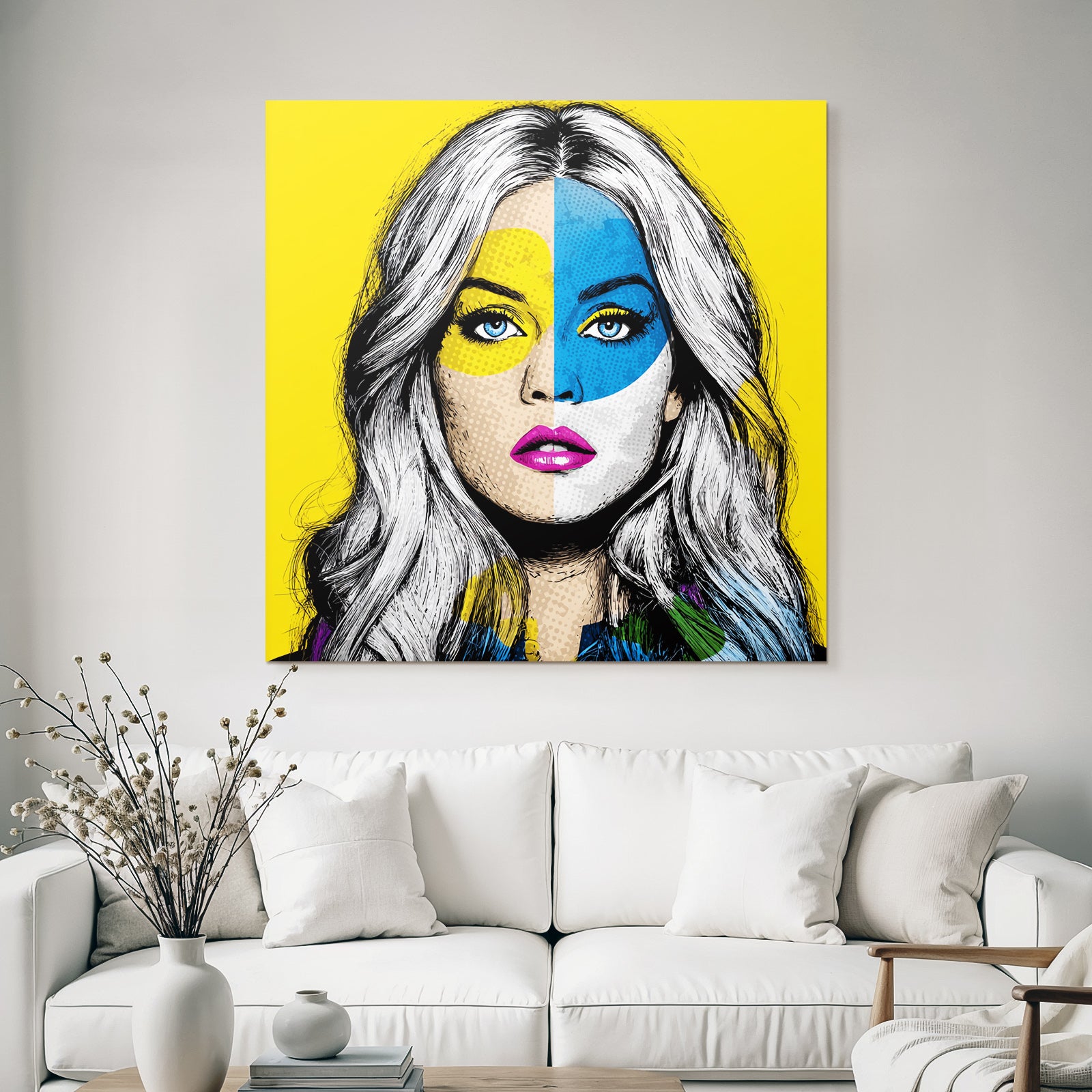 PopArt Bunte Frau Mit Leuchtender Gesichtsbemalung