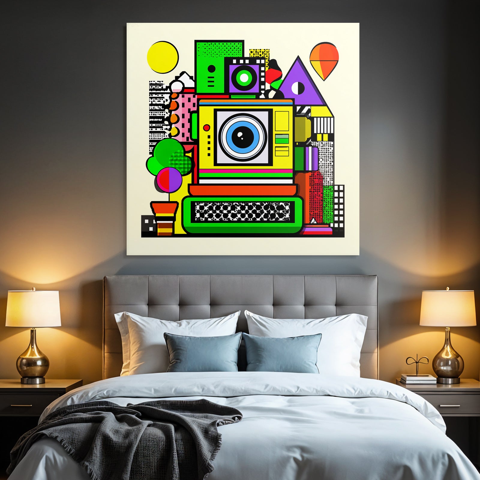 PopArt Bunte Kamera Abstrakt Mit Geometrischen Formen Und Verspieltem Design