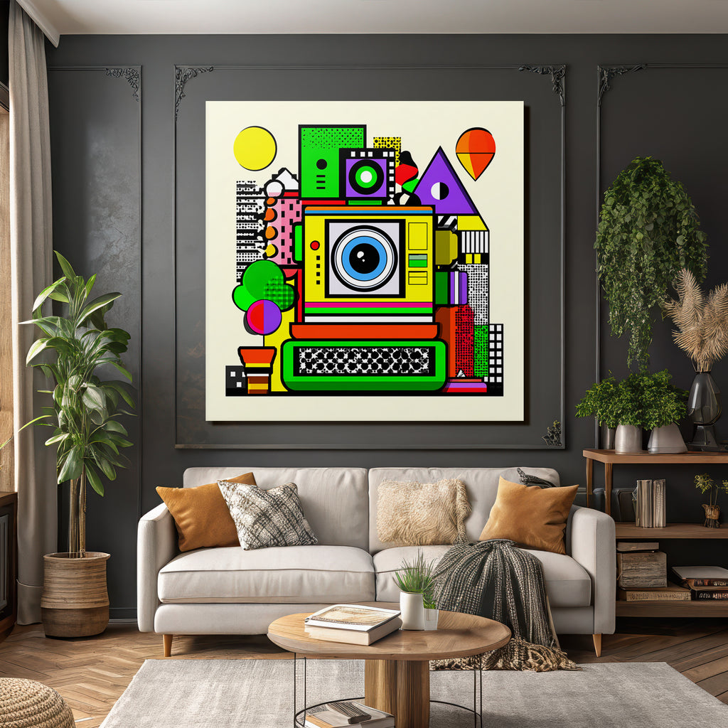PopArt Bunte Kamera Abstrakt Mit Geometrischen Formen Und Verspieltem Design