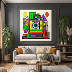 PopArt Bunte Kamera Abstrakt Mit Geometrischen Formen Und Verspieltem Design