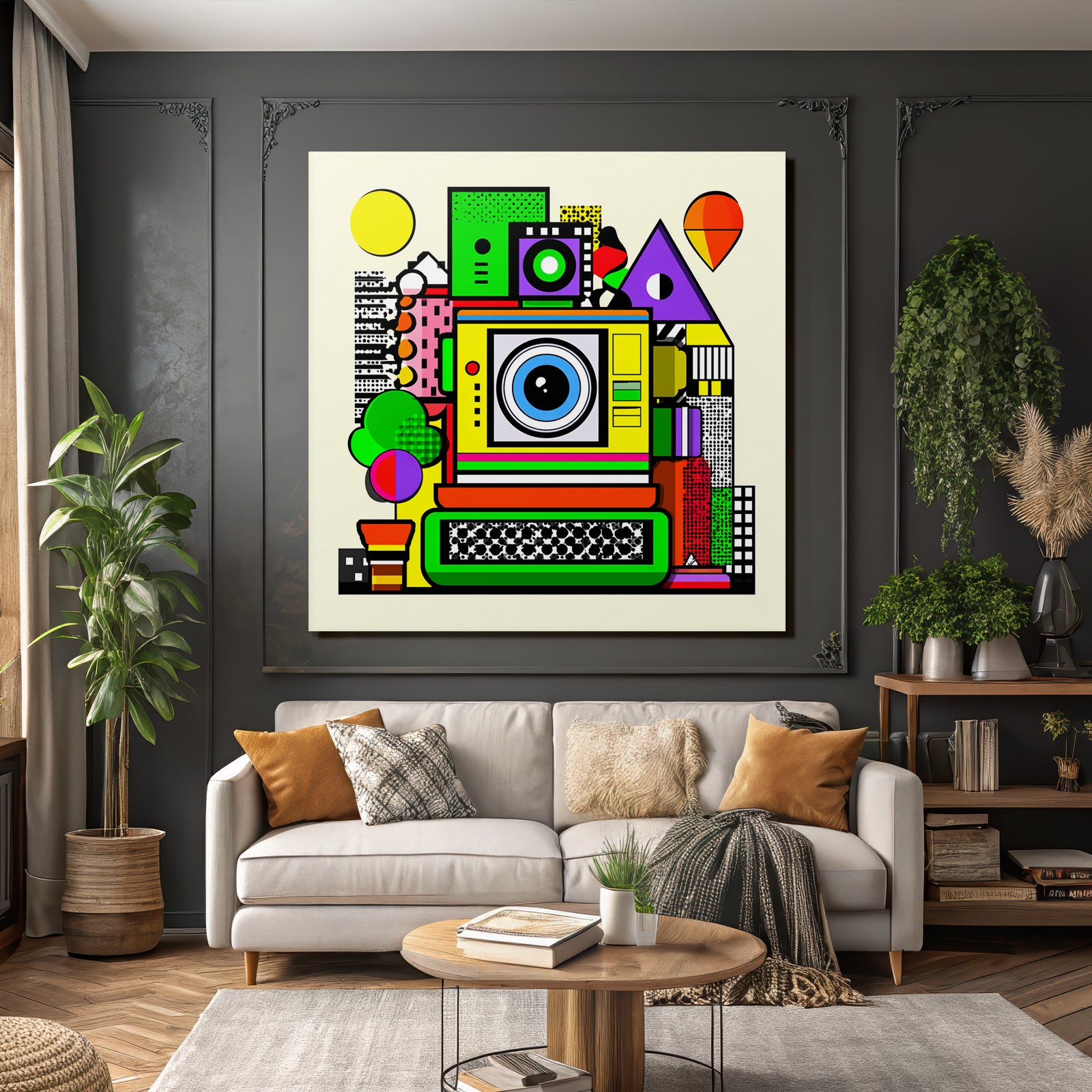 PopArt Bunte Kamera Abstrakt Mit Geometrischen Formen Und Verspieltem Design