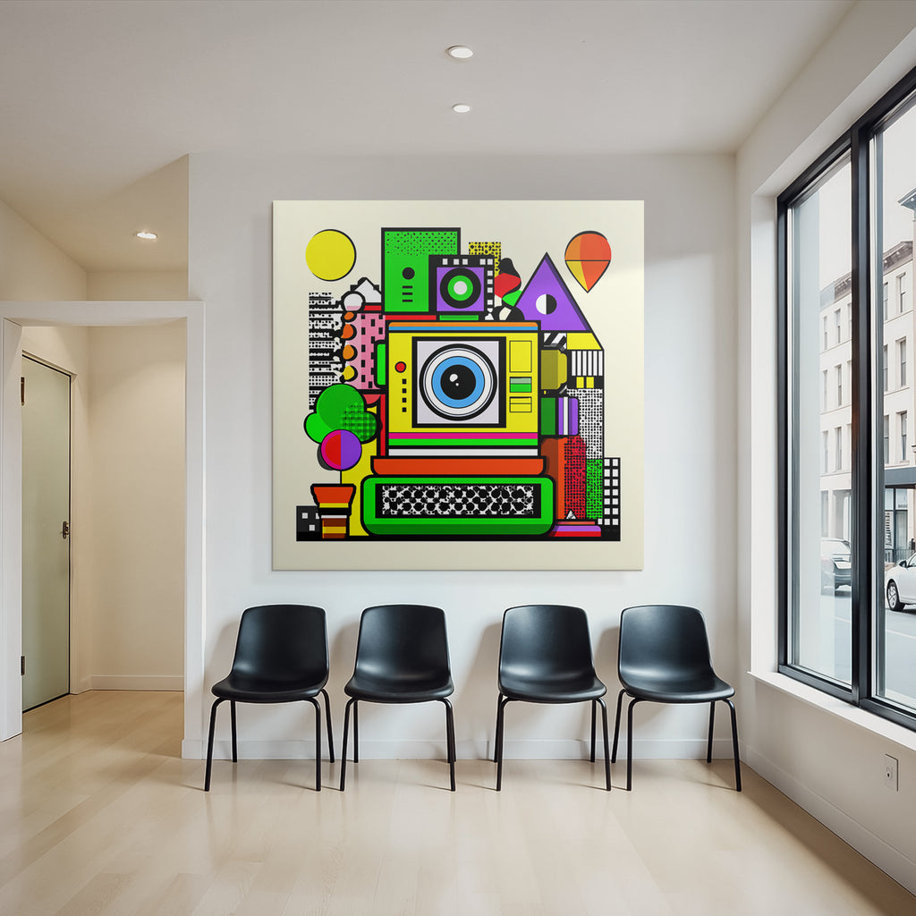 PopArt Bunte Kamera Abstrakt Mit Geometrischen Formen Und Verspieltem Design