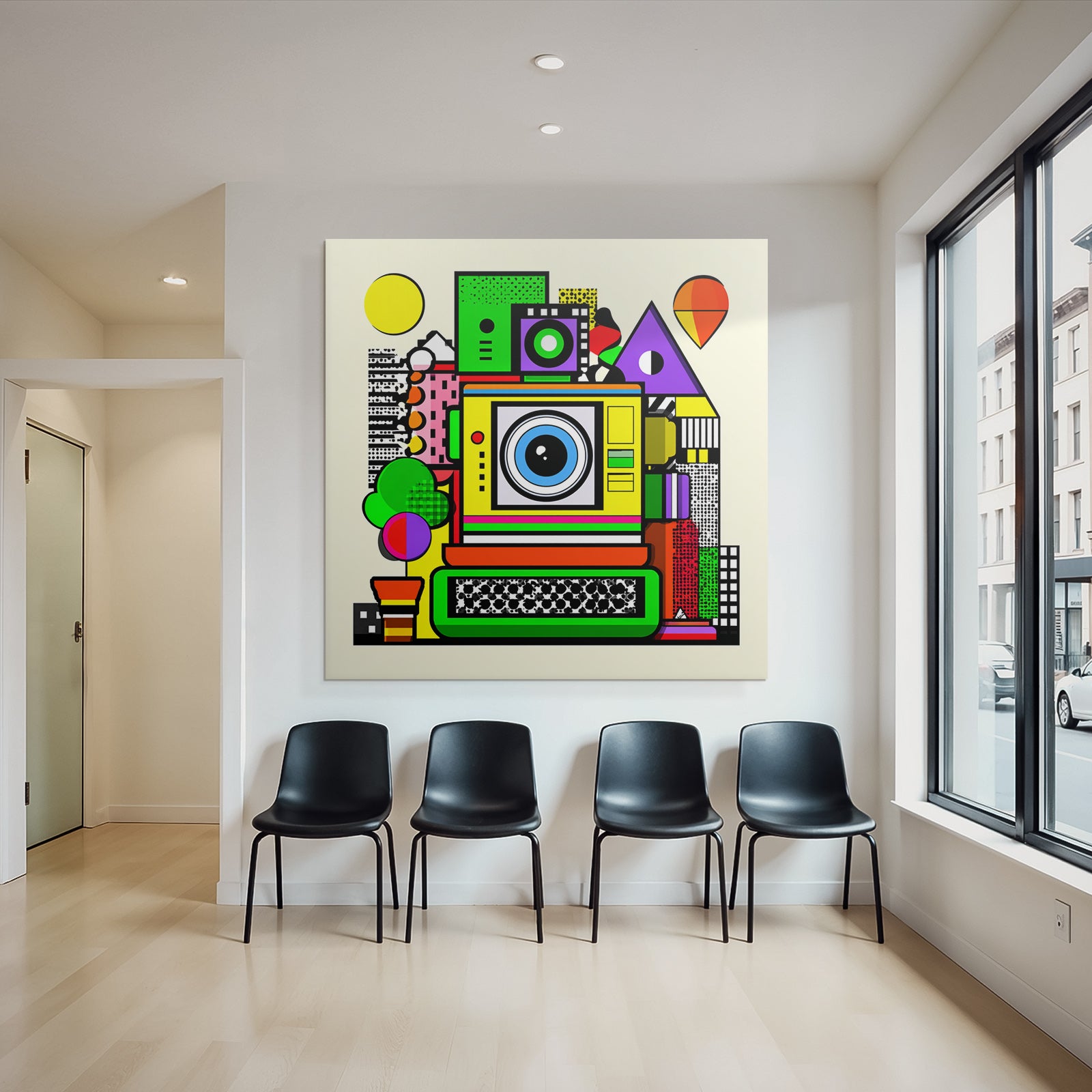 PopArt Bunte Kamera Abstrakt Mit Geometrischen Formen Und Verspieltem Design
