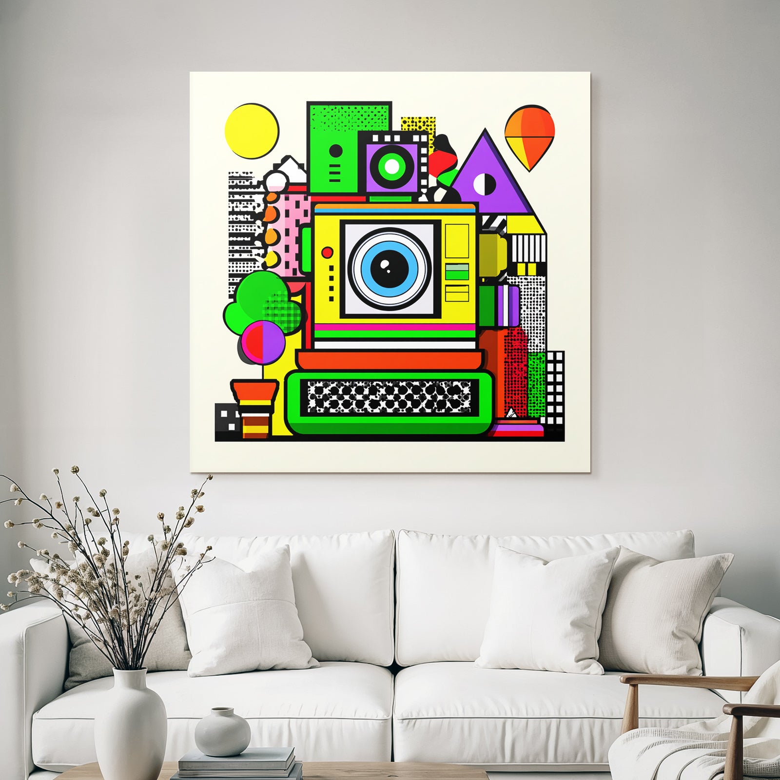 PopArt Bunte Kamera Abstrakt Mit Geometrischen Formen Und Verspieltem Design