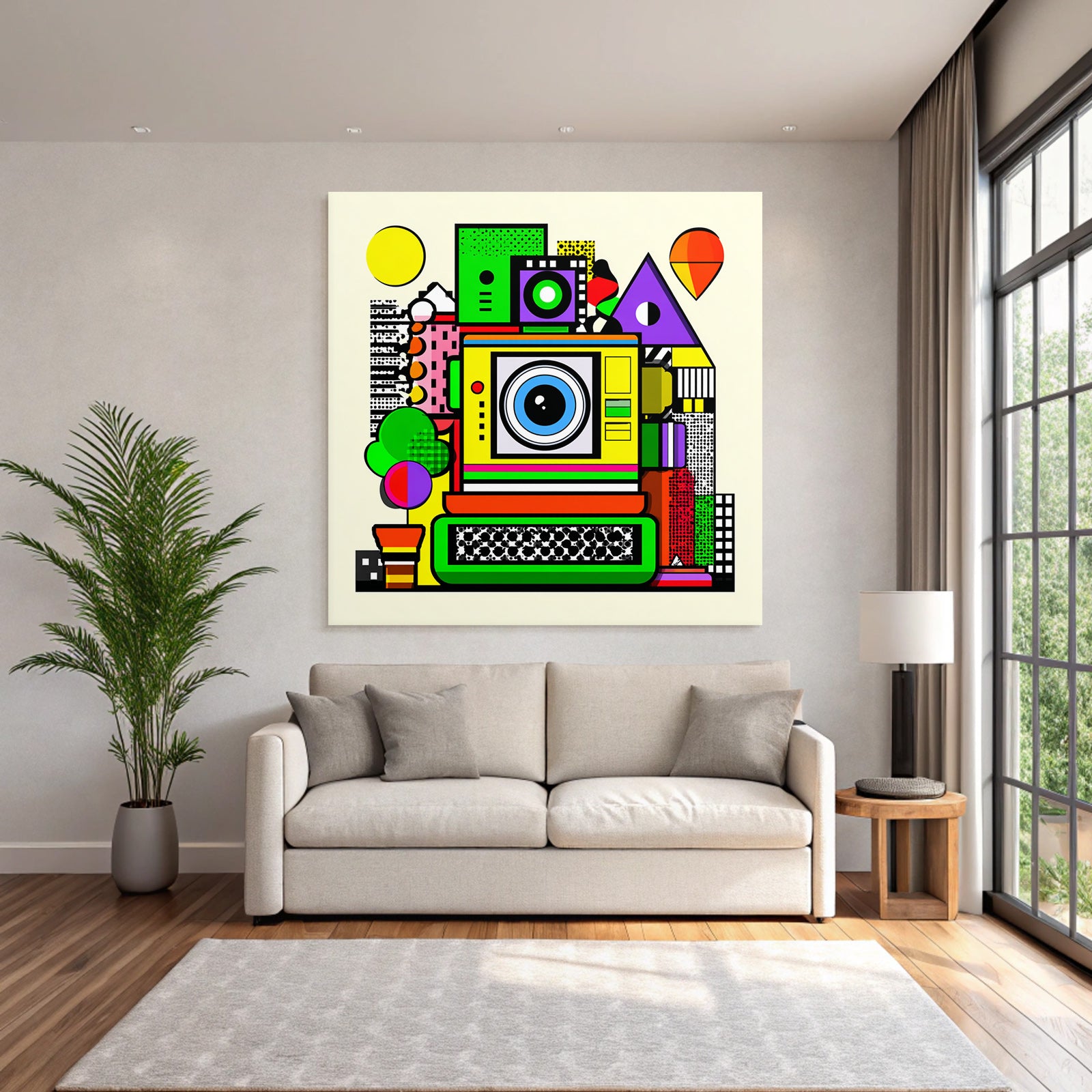 PopArt Bunte Kamera Abstrakt Mit Geometrischen Formen Und Verspieltem Design