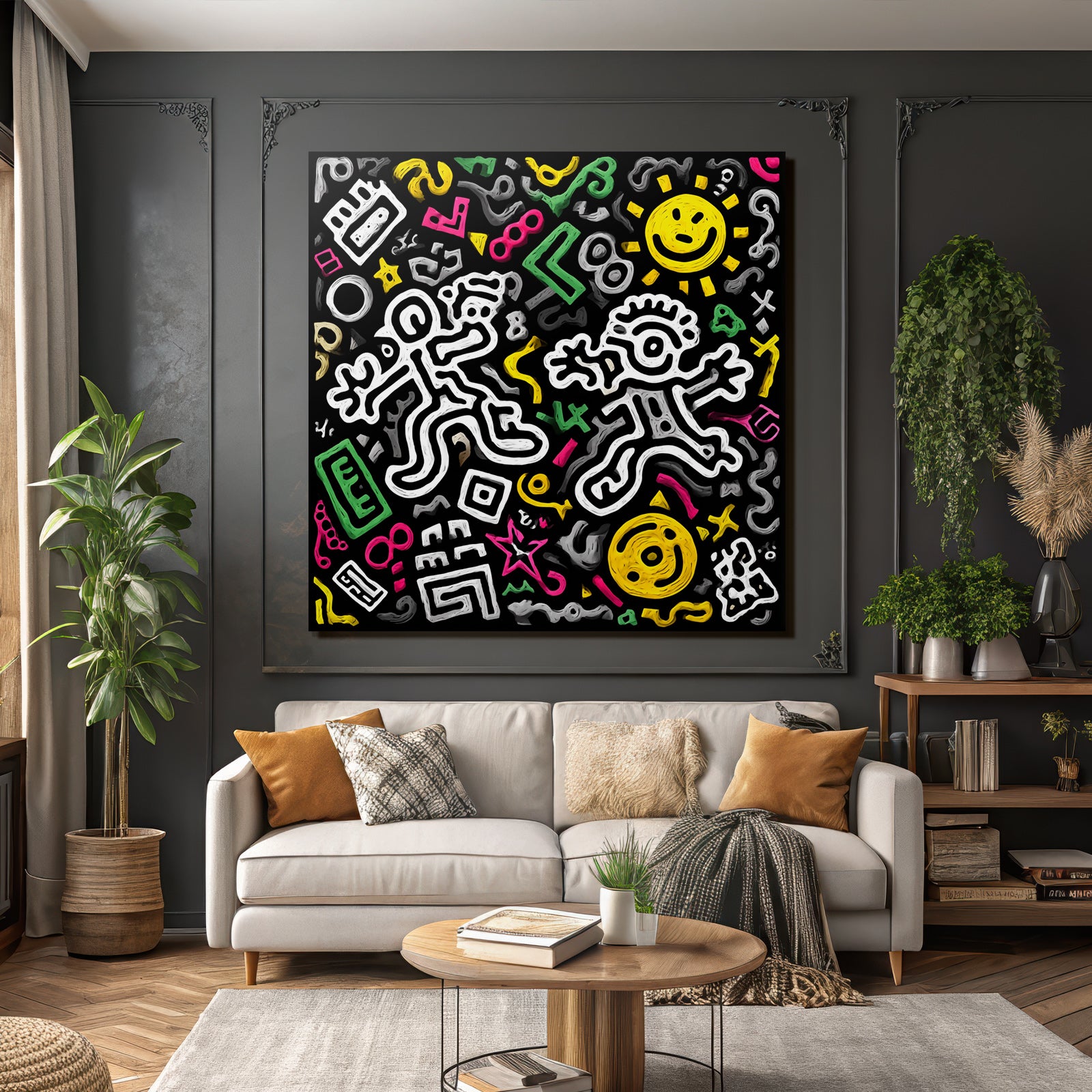 PopArt Bunte Abstrakte Illustration Mit Verspielten Figuren Im Strassenkunst Stil