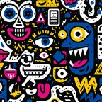 PopArt Bunte Abstrakte Kunst Mit Cartoon Gesichtern Und Farbenfrohen Symbolen | Pop Art | Stilrichtungen