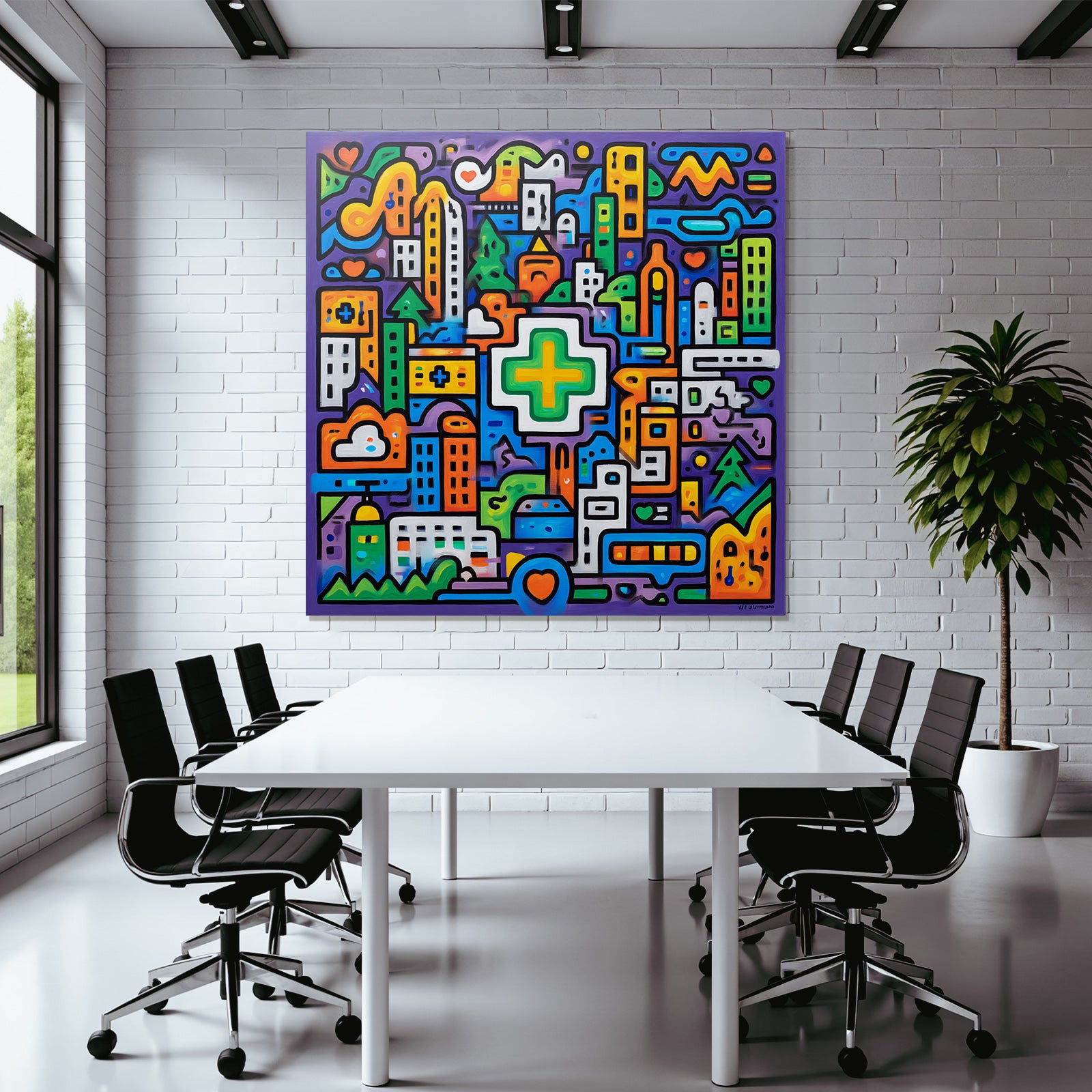PopArt Bunte Abstrakte Stadtlandschaft Mit Grünem Kreuz