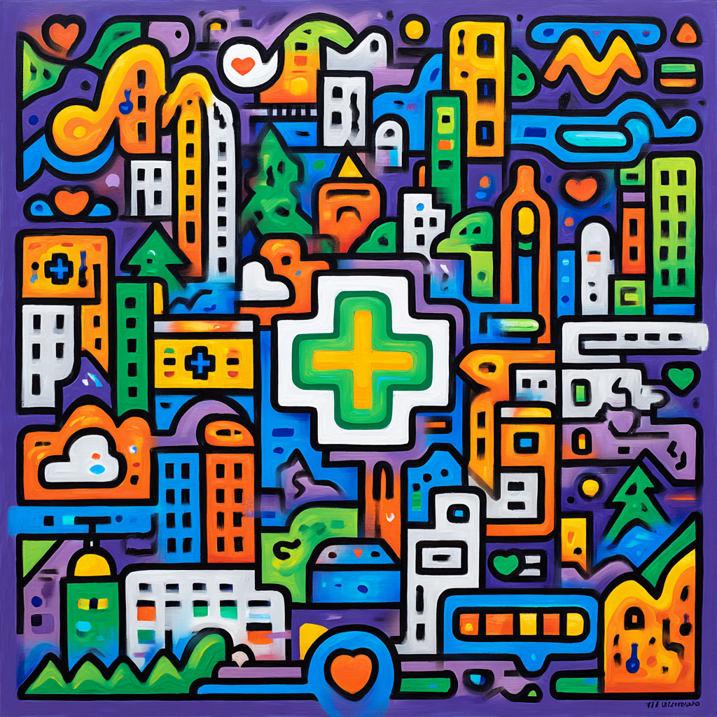 PopArt Bunte Abstrakte Stadtlandschaft Mit Grünem Kreuz | Pop Art | Stilrichtungen