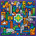 PopArt Bunte Abstrakte Stadtlandschaft Mit Grünem Kreuz | Pop Art | Stilrichtungen