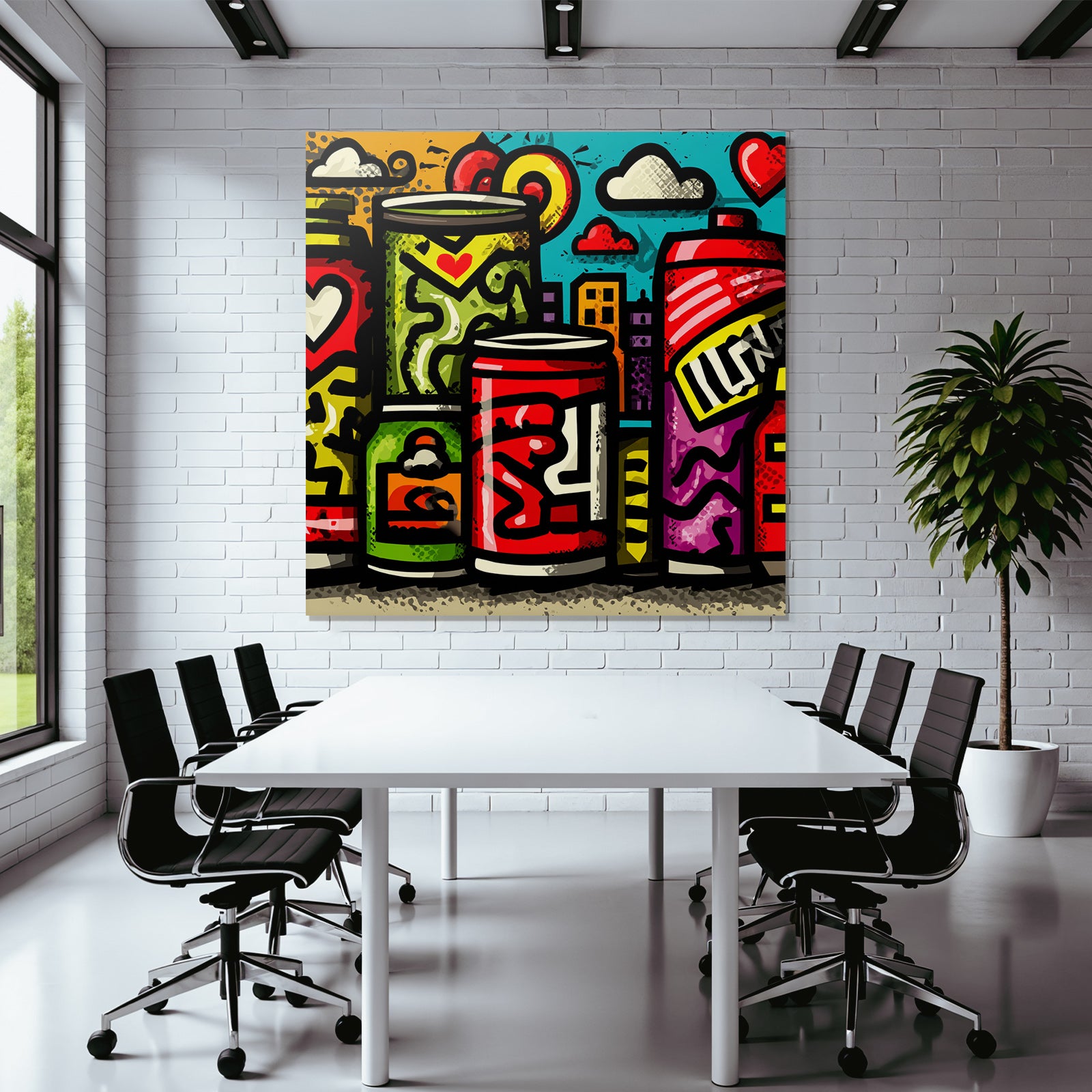 PopArt Bunte Dosen Street Art Urbaner Himmel Und Gebaeude