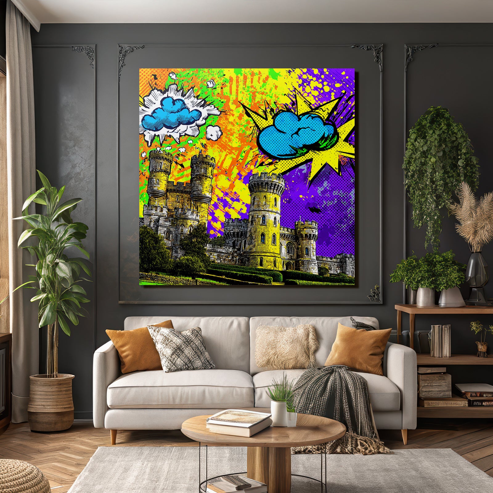 PopArt Buntes Schloss Mit Türmen Und Popart Akzenten