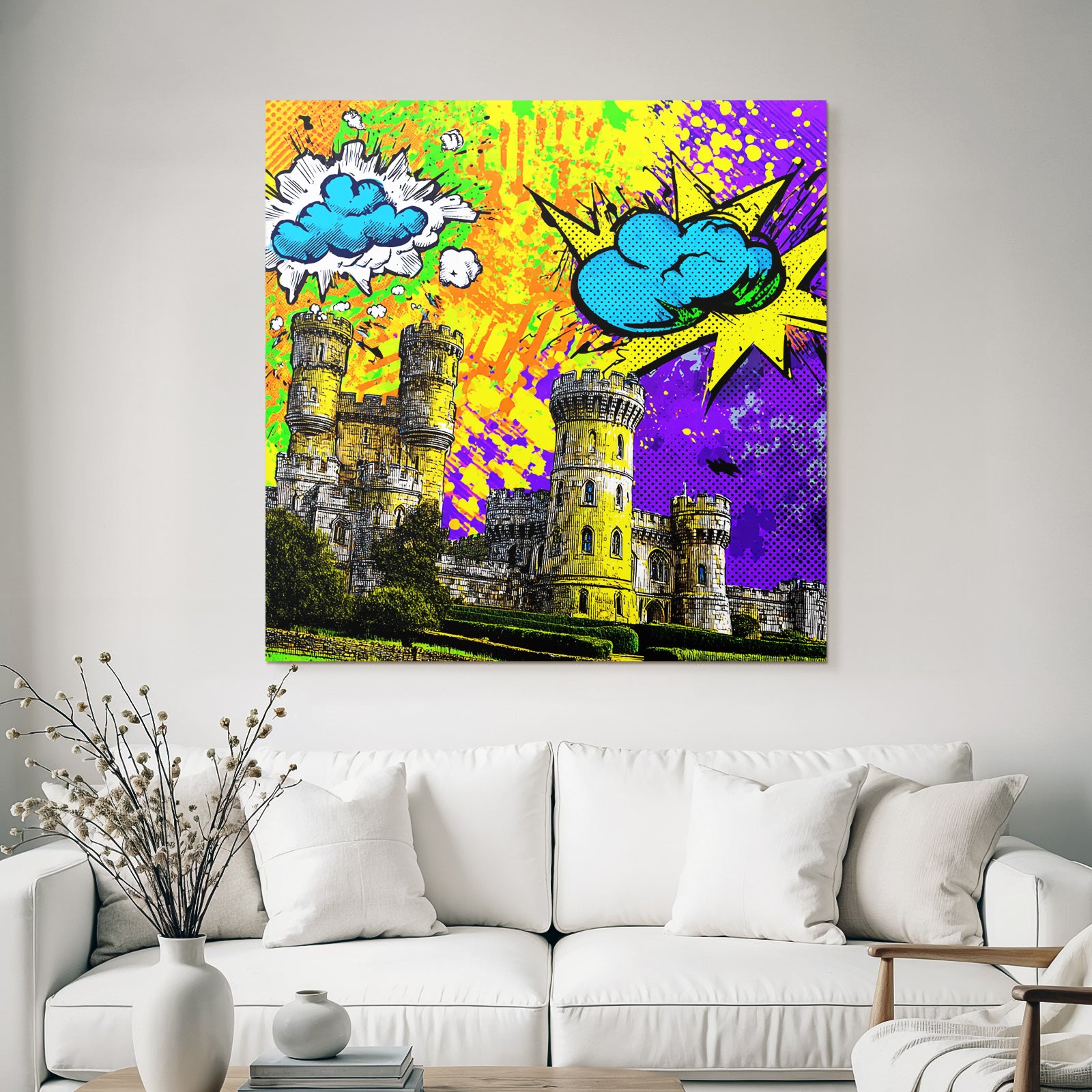 PopArt Buntes Schloss Mit Türmen Und Popart Akzenten