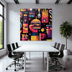 PopArt Buntes Fastfood Illustration Hamburger Fries Flaschen Behälter