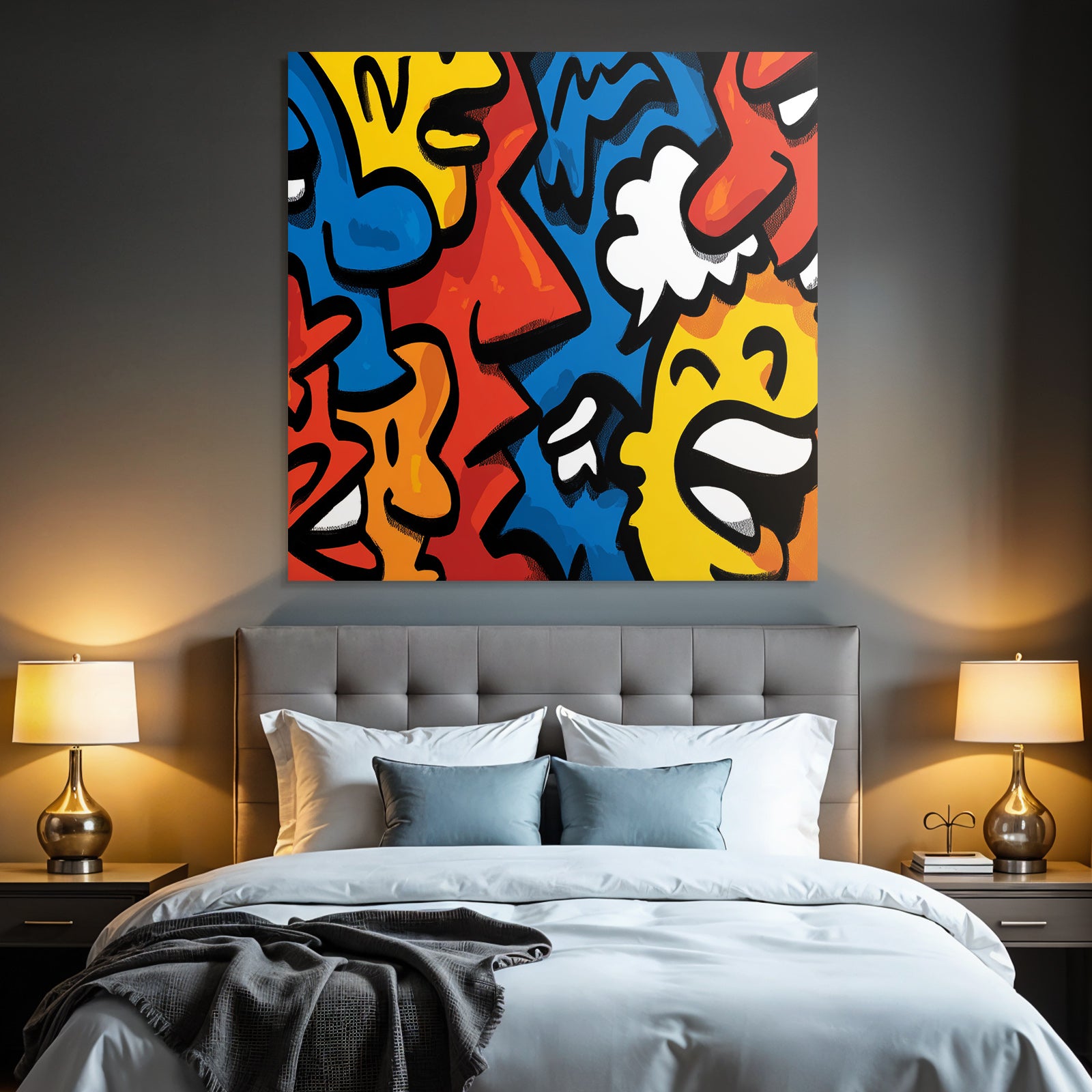 PopArt Buntes Kunstwerk Mit Stilisierten Gesichtern
