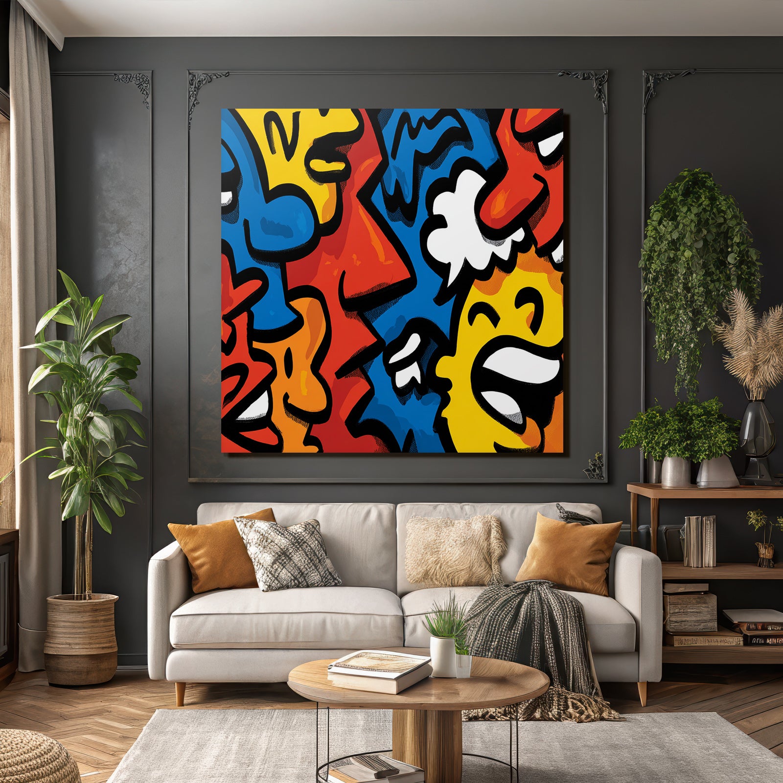 PopArt Buntes Kunstwerk Mit Stilisierten Gesichtern