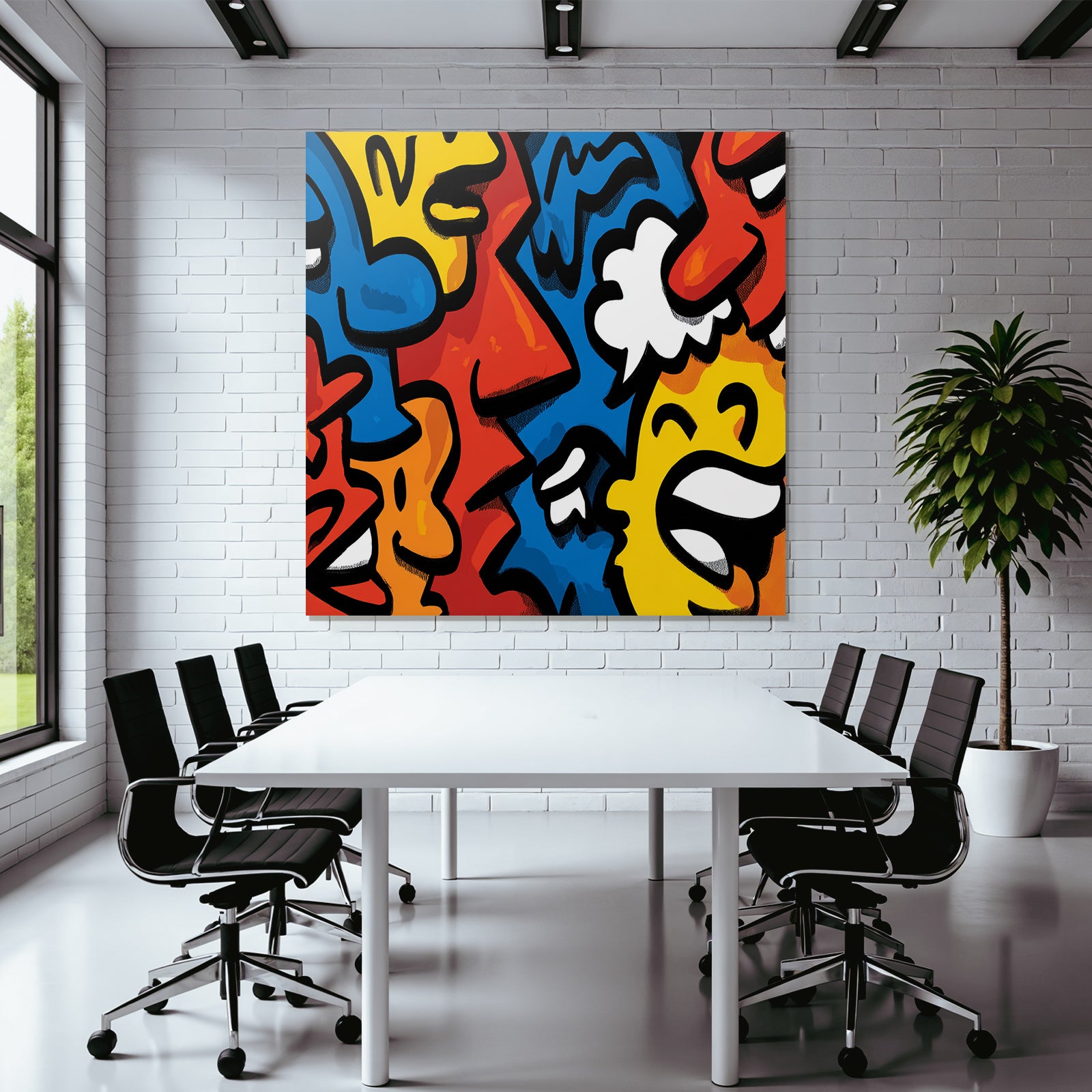 PopArt Buntes Kunstwerk Mit Stilisierten Gesichtern