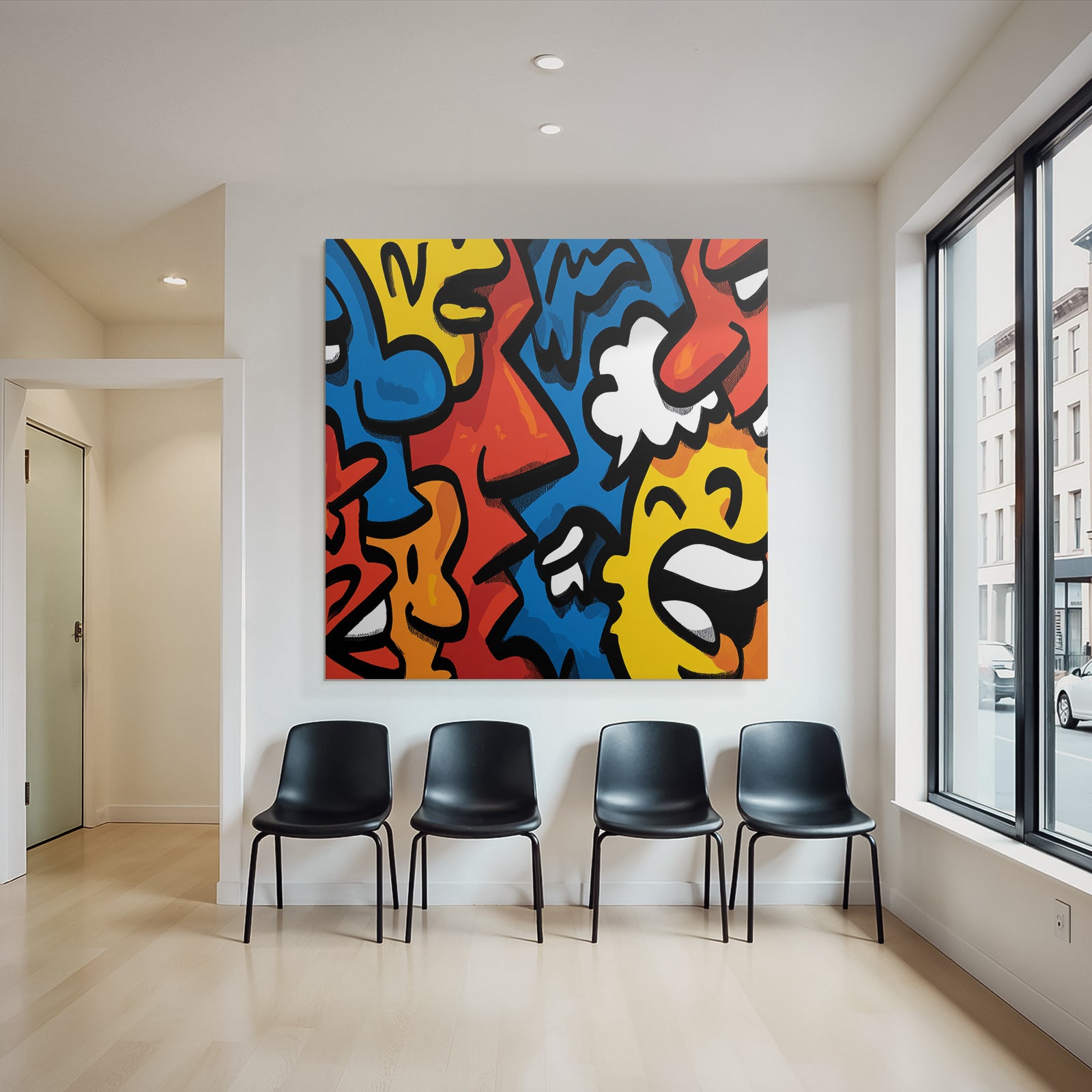 PopArt Buntes Kunstwerk Mit Stilisierten Gesichtern
