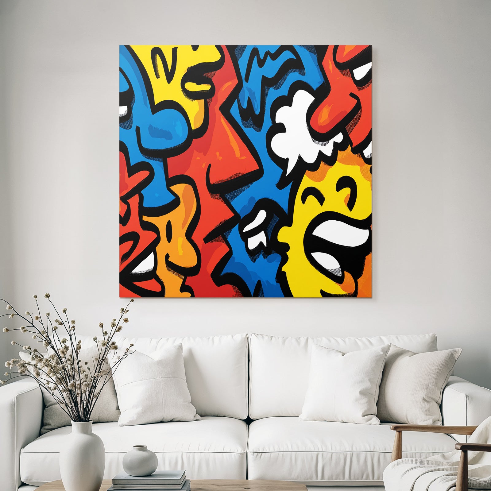 PopArt Buntes Kunstwerk Mit Stilisierten Gesichtern