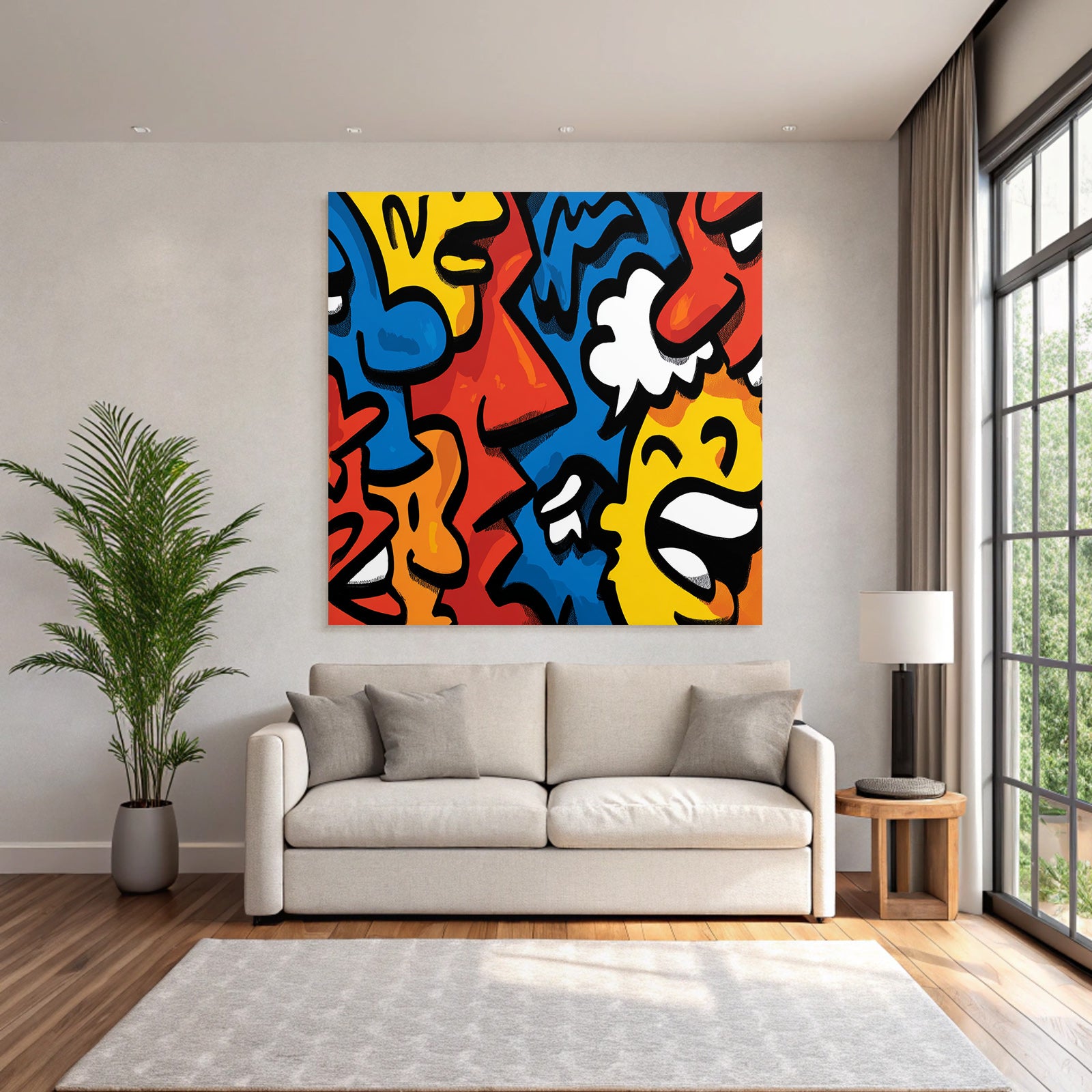 PopArt Buntes Kunstwerk Mit Stilisierten Gesichtern