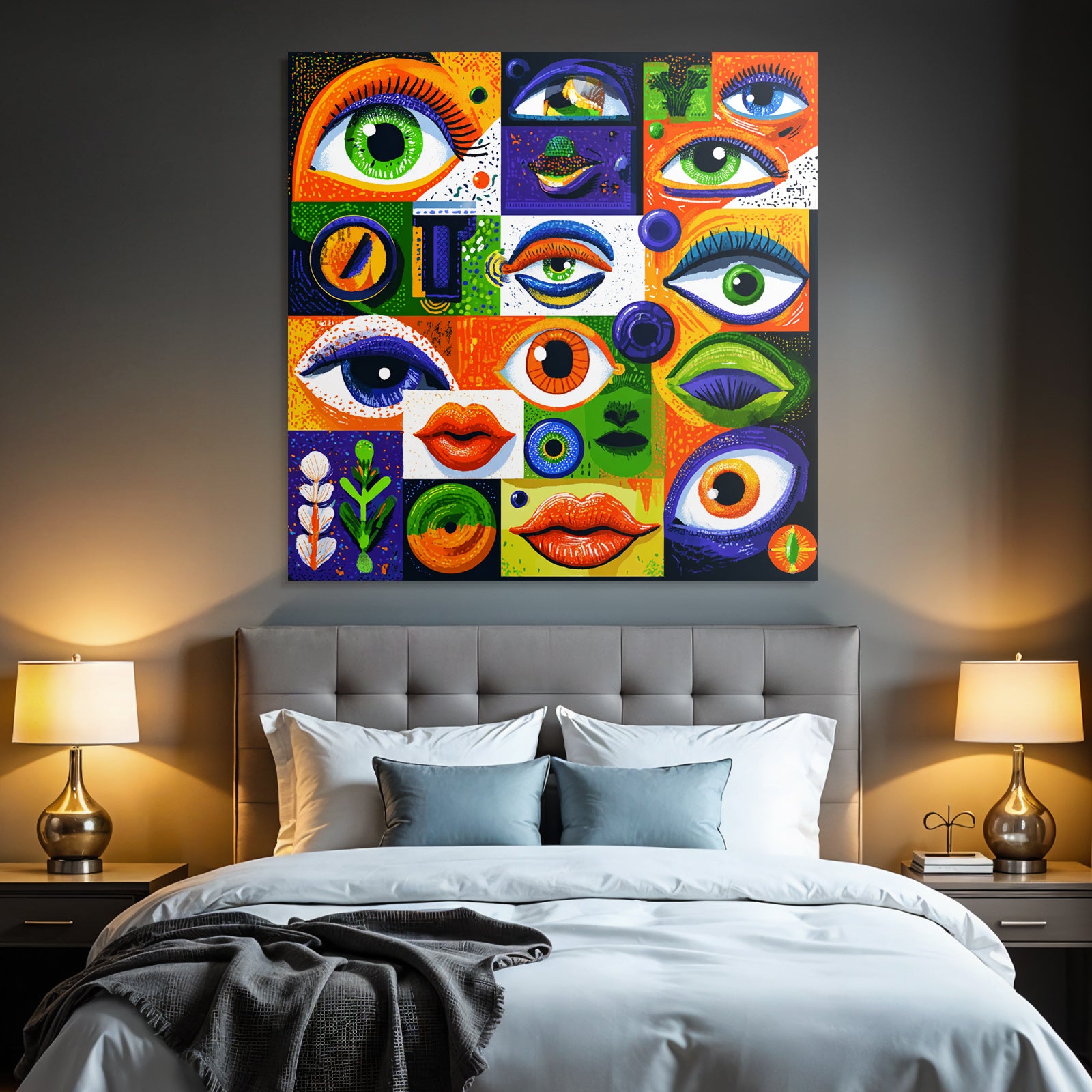 PopArt Die Bunte Collage Der Augen Lippen Und Abstrakten Formen