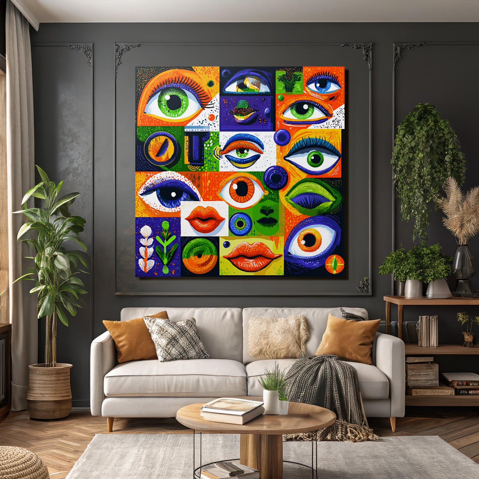 PopArt Die Bunte Collage Der Augen Lippen Und Abstrakten Formen