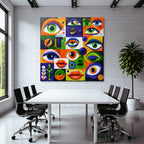 PopArt Die Bunte Collage Der Augen Lippen Und Abstrakten Formen