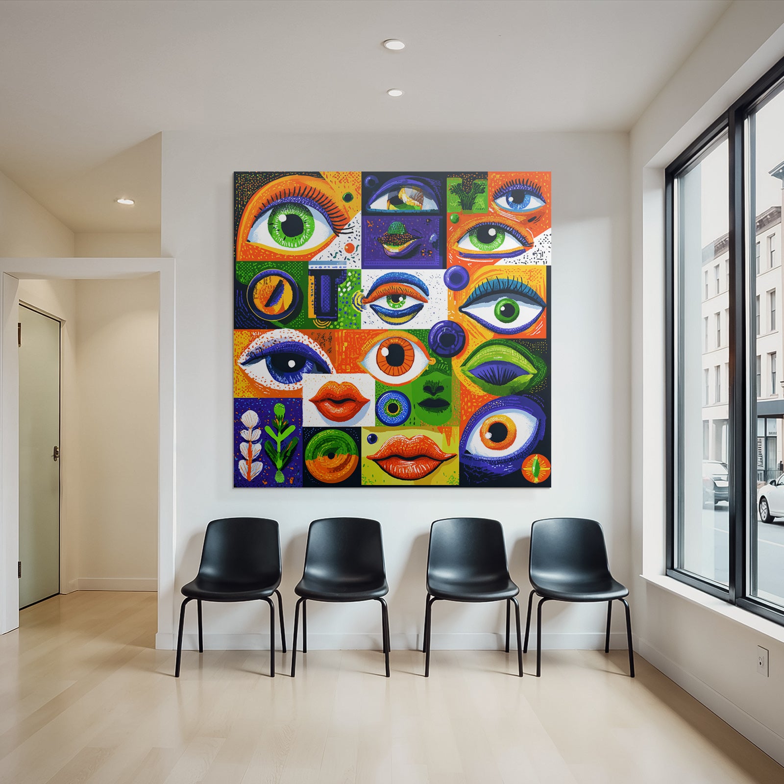 PopArt Die Bunte Collage Der Augen Lippen Und Abstrakten Formen