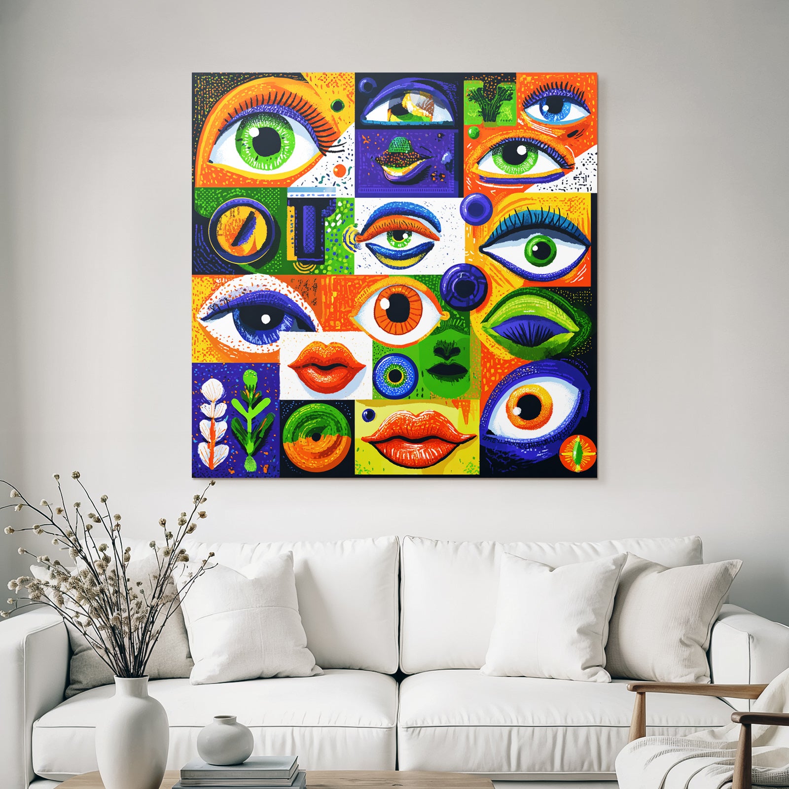 PopArt Die Bunte Collage Der Augen Lippen Und Abstrakten Formen