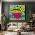 PopArt Fisch In Buntem Topf Mit Gepunktetem Hintergrund