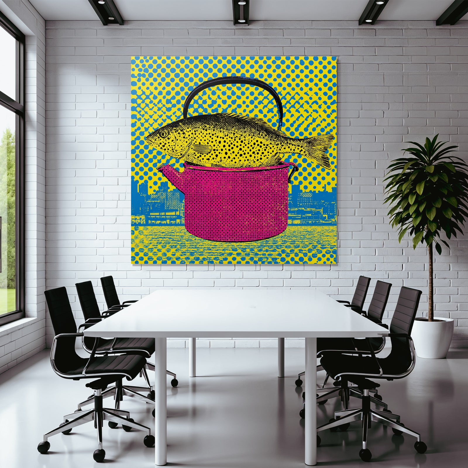 PopArt Fisch In Buntem Topf Mit Gepunktetem Hintergrund