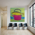 PopArt Fisch In Buntem Topf Mit Gepunktetem Hintergrund