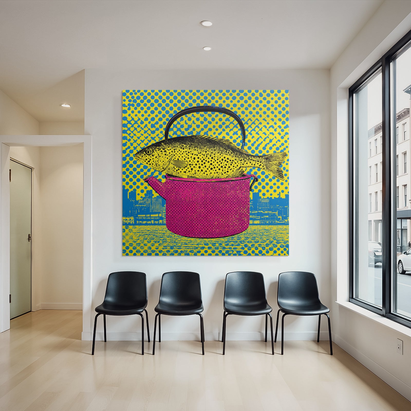 PopArt Fisch In Buntem Topf Mit Gepunktetem Hintergrund