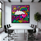 PopArt Lebendige Farbenfrohe Abstrakte Mit Blumen Regenbogen Wolke Und Herz