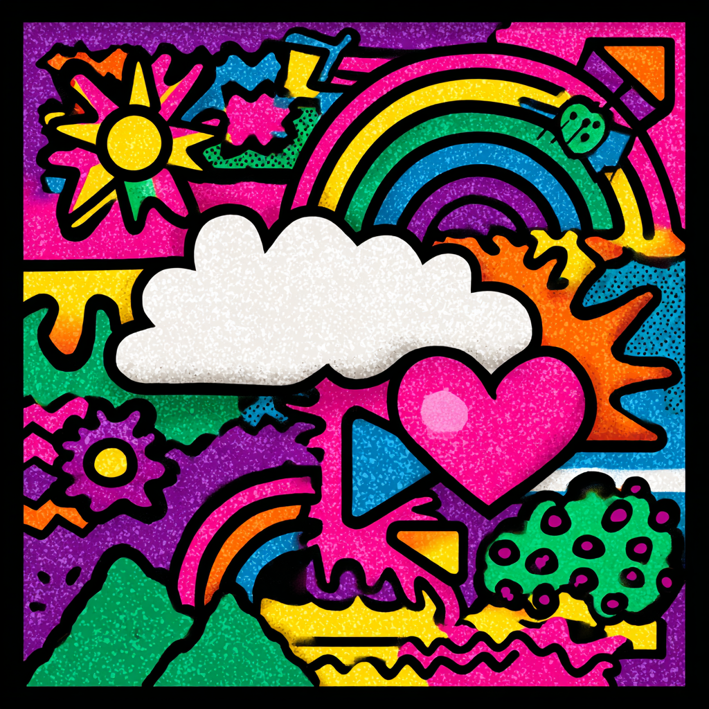 PopArt Lebendige Farbenfrohe Abstrakte Mit Blumen Regenbogen Wolke Und Herz | Pop Art | Stilrichtungen